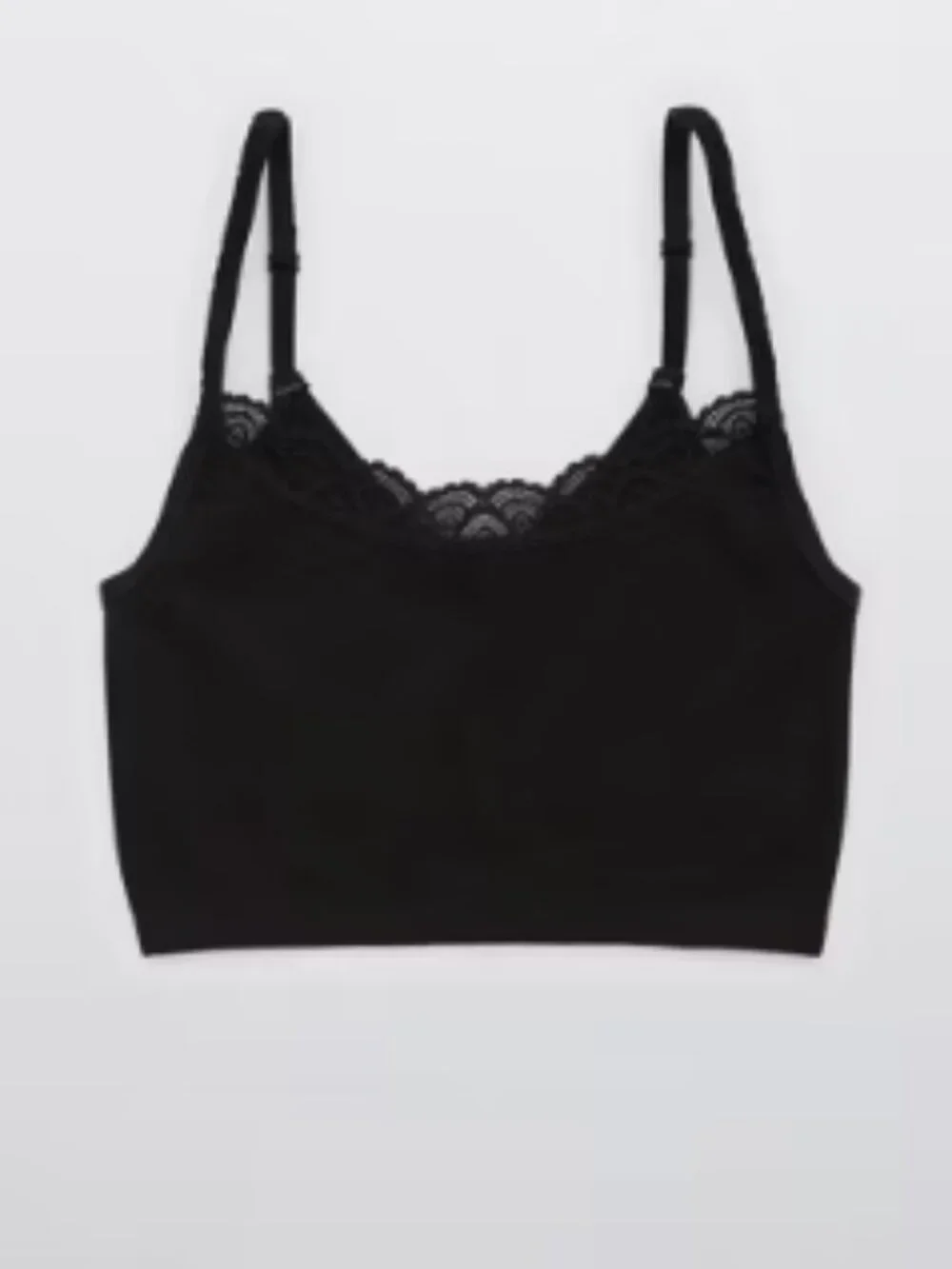 Aerie Bra Top Black Crop Ribbed Seamless Lace Trim Longline Real Me S Chill Cami